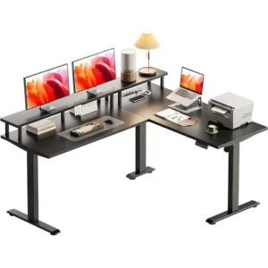 Electric L-Shaped Standing Desk, 59 Inch Height Adjustable Office Desk with Monitor Stand, Sit-Stand Desk with Power,Customized