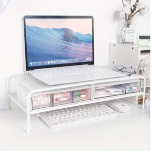 1pc Monitor Stand - Desk Organizer | Space-Saving Shelves for Laptop/Office Tools, Fits Home/Office,Design in White