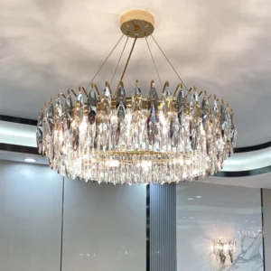 Luxury Crystal Pendant Light LED Round Hanging Chandelier Indoor Home Decor Ceiling Lamp For Parlor Dining Room Restaurant Villa