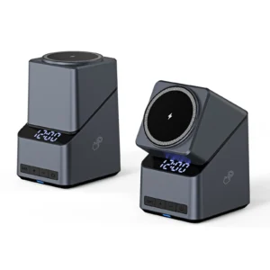 Magnetic 4 in 1 Auto Rotation Wireless Charger with Clock for Iphone 12-16 Series(15W), Apple Watch(2.5W) and Airpods (5W)