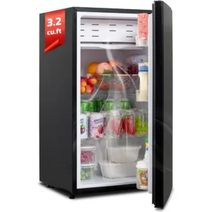 3.2 Cu.Ft Dorm Fridge Single Door Compact Refrigerator with Freezer Black Office Fridge 110V Low Noise Office Refrigerator with