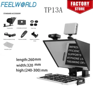 FEELWORLD TP13A Portable 13 Inch Teleprompter Supports Under 13" DSLR Shooting Smartphone/Tablet Prompting Remote