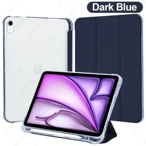 Case for iPad Air 11 Inch M3/M2, iPad Air 5/4 10.9 Inch with Pen Holder, Slim Lightweight Case Cover Translucent TPU Back Cover