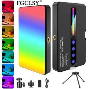 LED RGB Camera Light Full Color Output Video Light Kit Dimmable 2700K-6500K Bi-Color Panel Light CRI 95+ Rechargeable 1800mAh