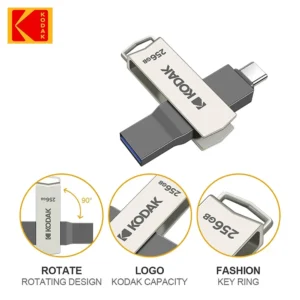 USB 3.2 & Type-C Dual Flash Drive for Android Phone & PC - Kodak K273C 32G 64G 128G 256G High Speed Thumb Drive OTG Memory Stick