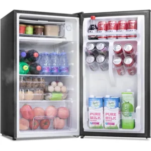 3.2 Cu Ft Mini Fridge with Freezer, Single Door Upright Freezer for Bedroom, Office & Dorm | Small Fridge, Reversible Door