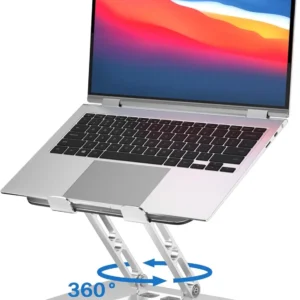 Adjustable Laptop Stand with 360° Rotating Base, Foldable & Portable Ergonomic Riser for 10-16 Inch Computers