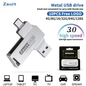 Zsuit 10 pcs/lot OTG 32G USB Flash Drive Metal Memory Stick USB 3.0 Flash Drive 64G 128G 32GB Double C Disk c USB Flash Drive Fr