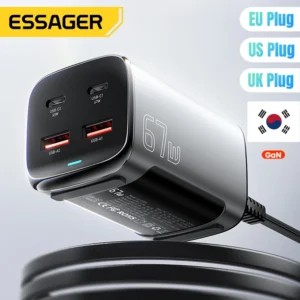 Essager 67W USB C GaN Charger Desktop Quick Charge3.0 PPS PD3.1 Fast Charging For MacBook Samsung iPhone 17 16 15 14 iPad Laptop