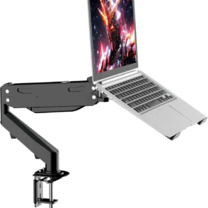 Gas Spring Monitor Laptop Stand Mount, 2-in-1 Adjustable Arm for 12-17" Notebook & 13-32" Screen, Holds 22lbs