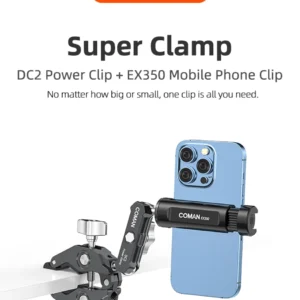 COMAN DC2 Metal Super Clamp With Double Ball Head Magic Arm Clamp For DSLR Camera Monitor Light Mic Mount With 1/4" 3/8" Hole