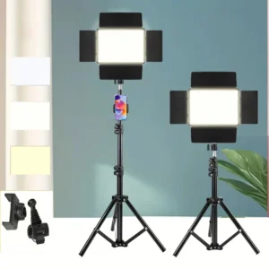 LED Square Ring Light with Adjustable Tripod Stand, USB Powered, 3 Color Temperatures, Metal Stand, for Studio Photography Live