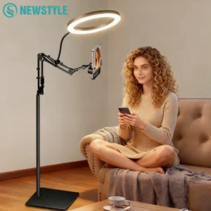 Phone Live Streaming Stand with LED USB Fill Light Flexible Gooseneck Adjustable Overhead Lighting for Phone Live Streaming Fill