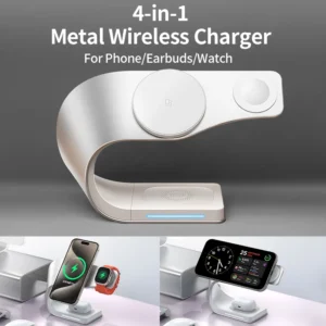 4 in 1 Wireless Charger Metal Shell Magnetic 15W Fast Charging Station Stand for iPhone 12-17 Mobile Phones  Airpods Apple Watch