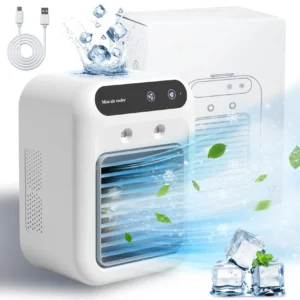 Portable Air Conditioners, 25W Rechargeable Mini Portable AC Unit 2 Cool Air Spray, Personal Cooling Fan with 2 Speeds