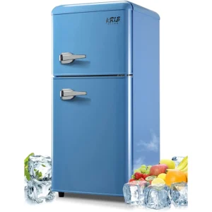 3.2 Cu.ft Double Door Compact Refrigerator, Mini Fridge with Freezer, Retro Design Small Drink Chiller for Home, Office