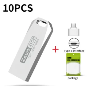 Zsuit 10pcs/USB Flash Drive 64gb Metal Pen Drives 128gb Waterproof Memories Stick 3.0 U-disk Free Logo Gift Pendrive Type-c USB