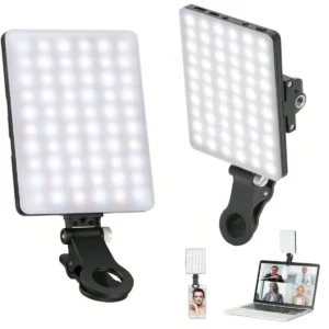 60 LED High Power Rechargeable Clip Fill Video Conference Light with Front & Back Clip, Adjusted 3 Light Modes for Phone, iPhone